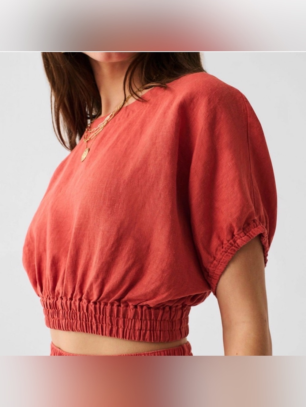 Faherty Cala Linen Crop Top in Burnt Orange - Picture 2 of 6